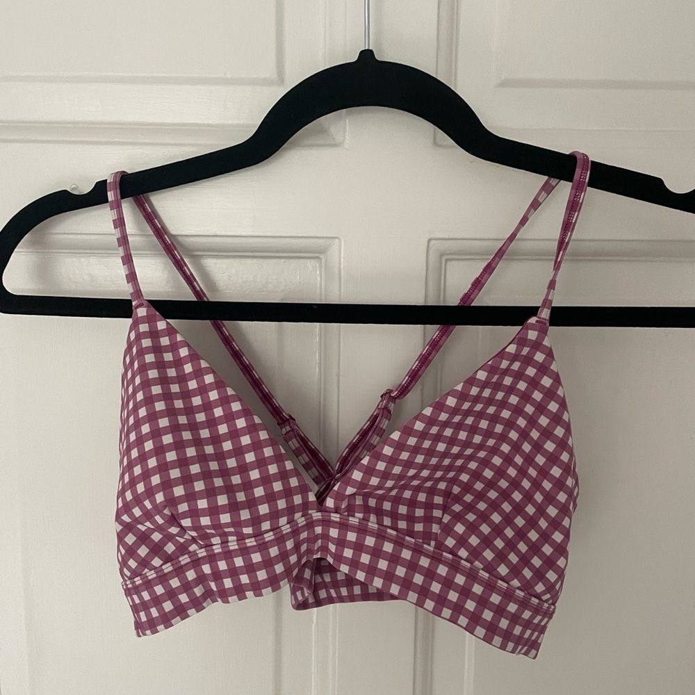 Alo: Pink & White Check Sports Bra
